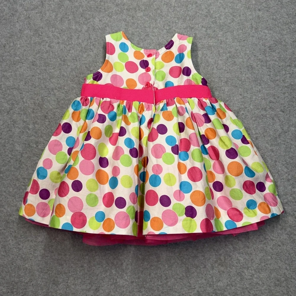 PLACE‎ Sundress Girls 3-6 Months Multicolor Polka Dot Lined Ruffle Poplin